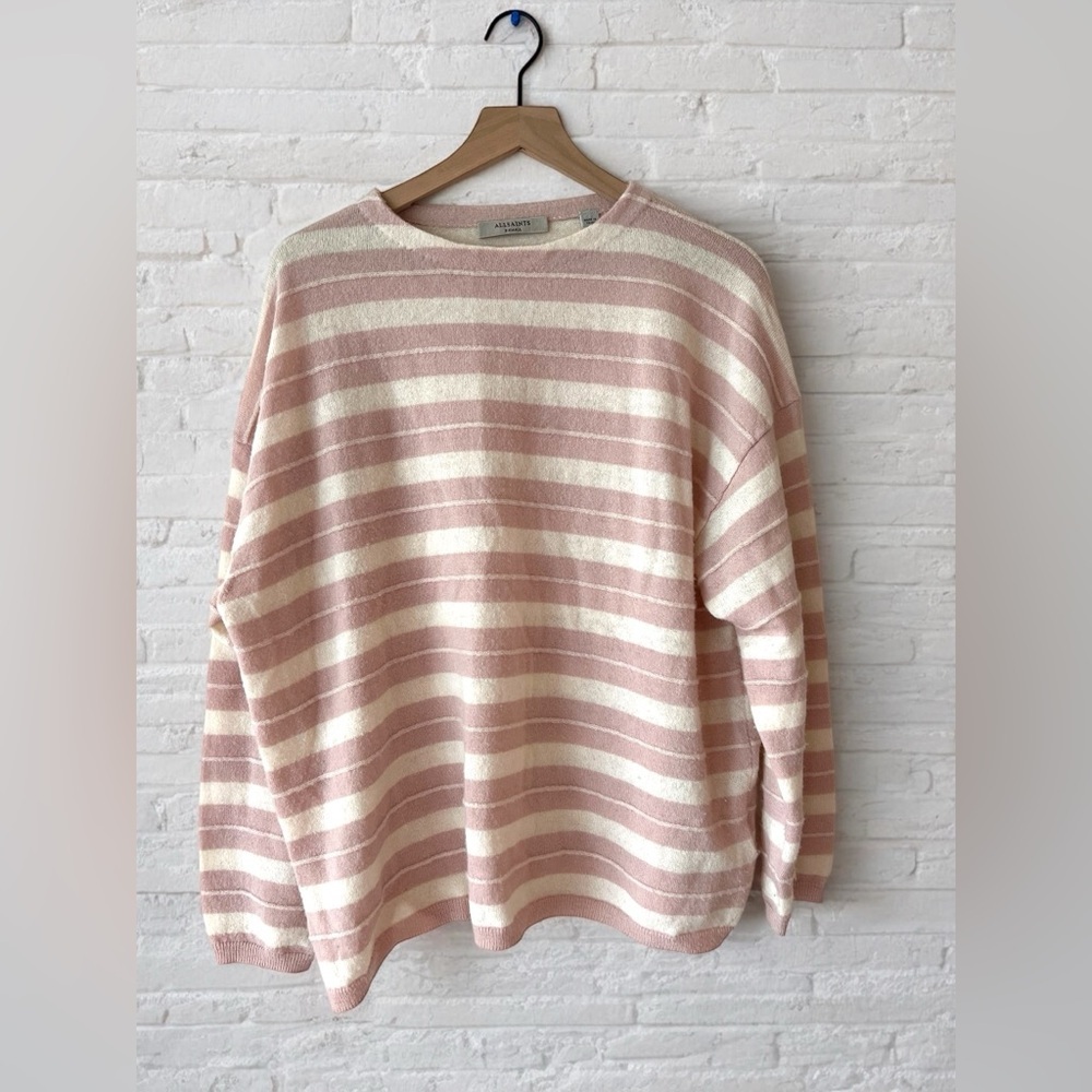All Saints Cassia Jumper Striped Oversized Pink and Cream Size XS - Picture 4 of 12